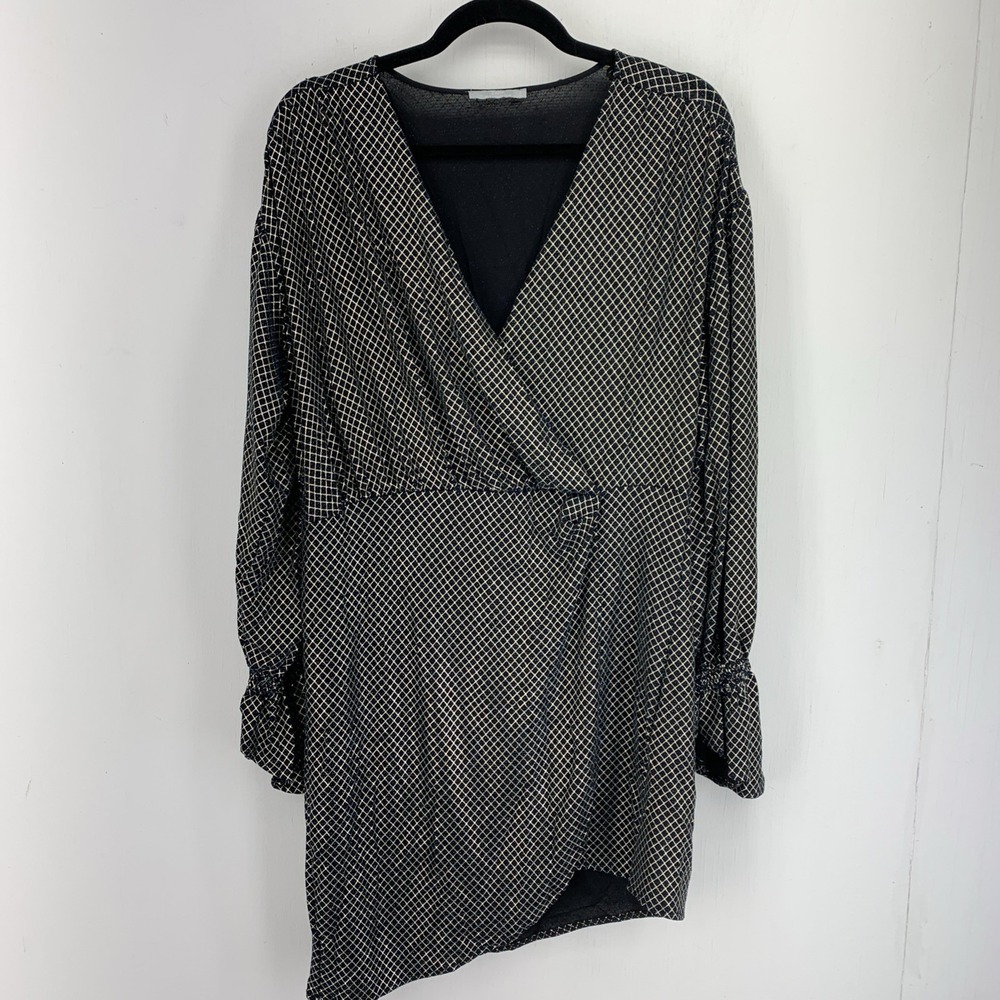 Zara Womens Small Metallic Faux Wrap Dress Dark Moody Whimsigoth Fairy Geometric